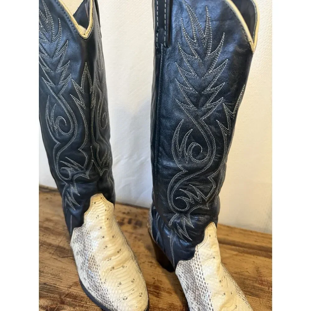 Acme Womens Western Leather Snake‎ Skin Cowgirl Cowboy Boots 0735 9.5 M Black